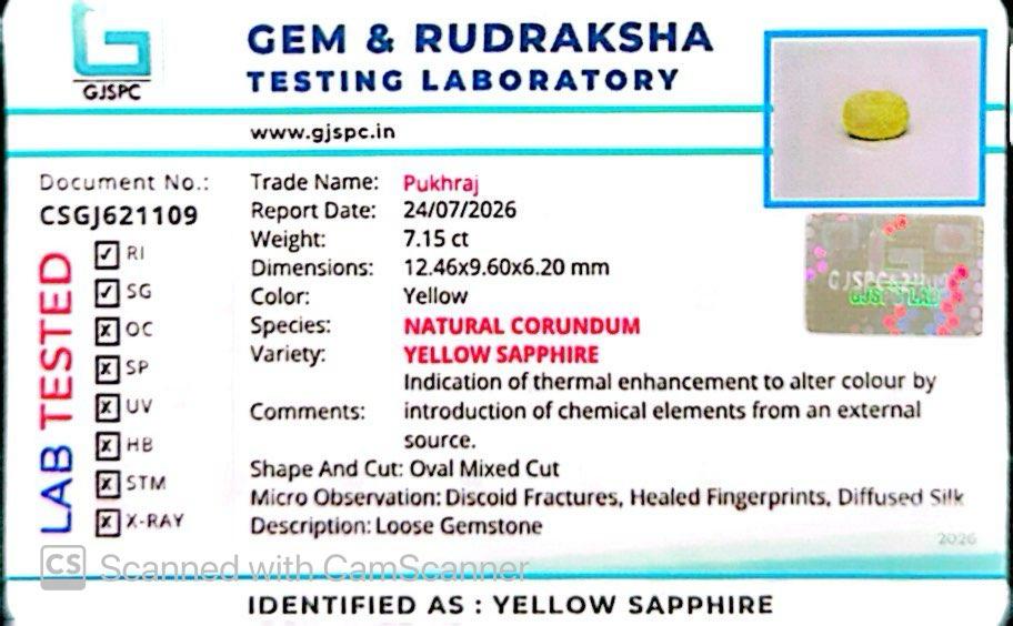Natural Yellow Sapphire (Thailand) – Prosperity, Wisdom & Jupiter’s Blessing 7.15 CT