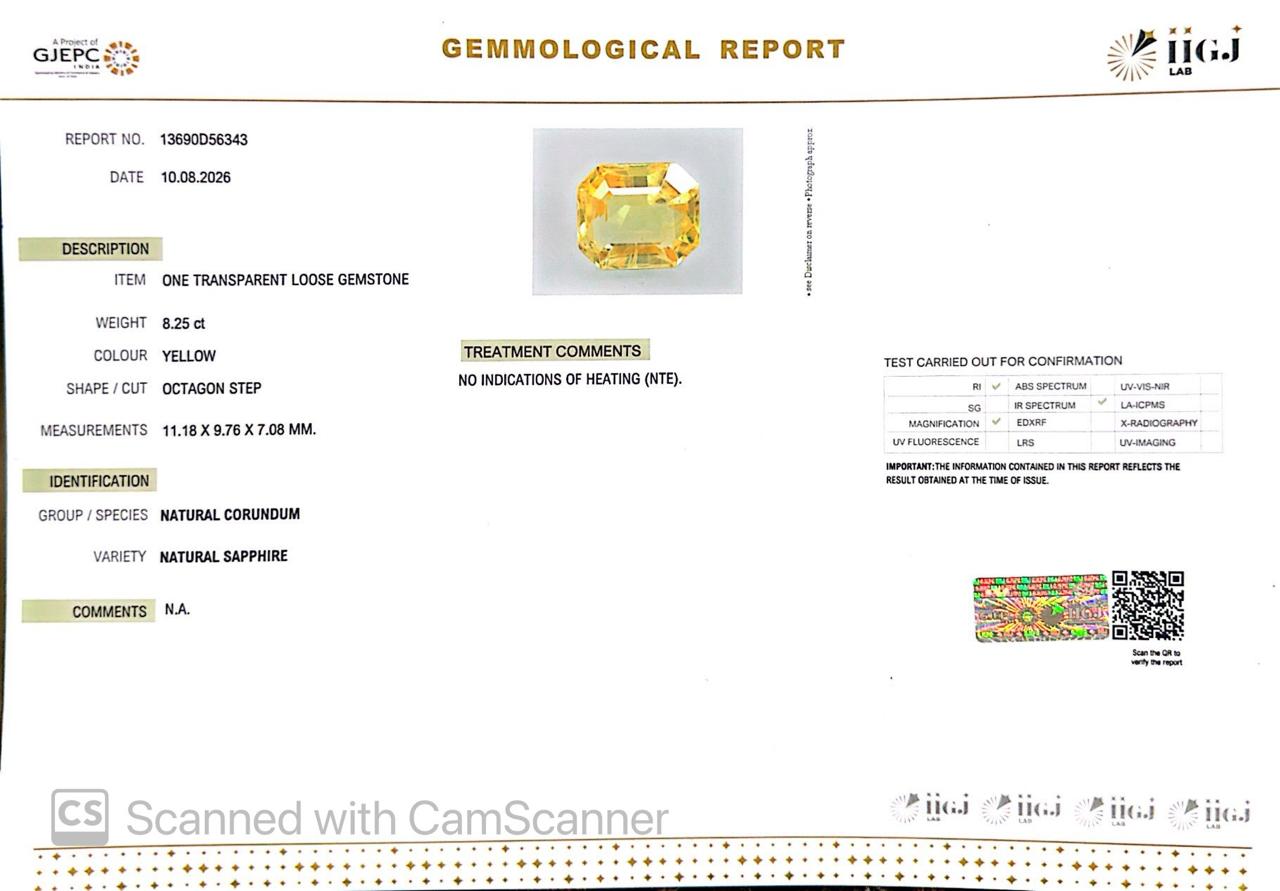 Natural Yellow Sapphire (Pukhraj) 8.25 CT - Certified