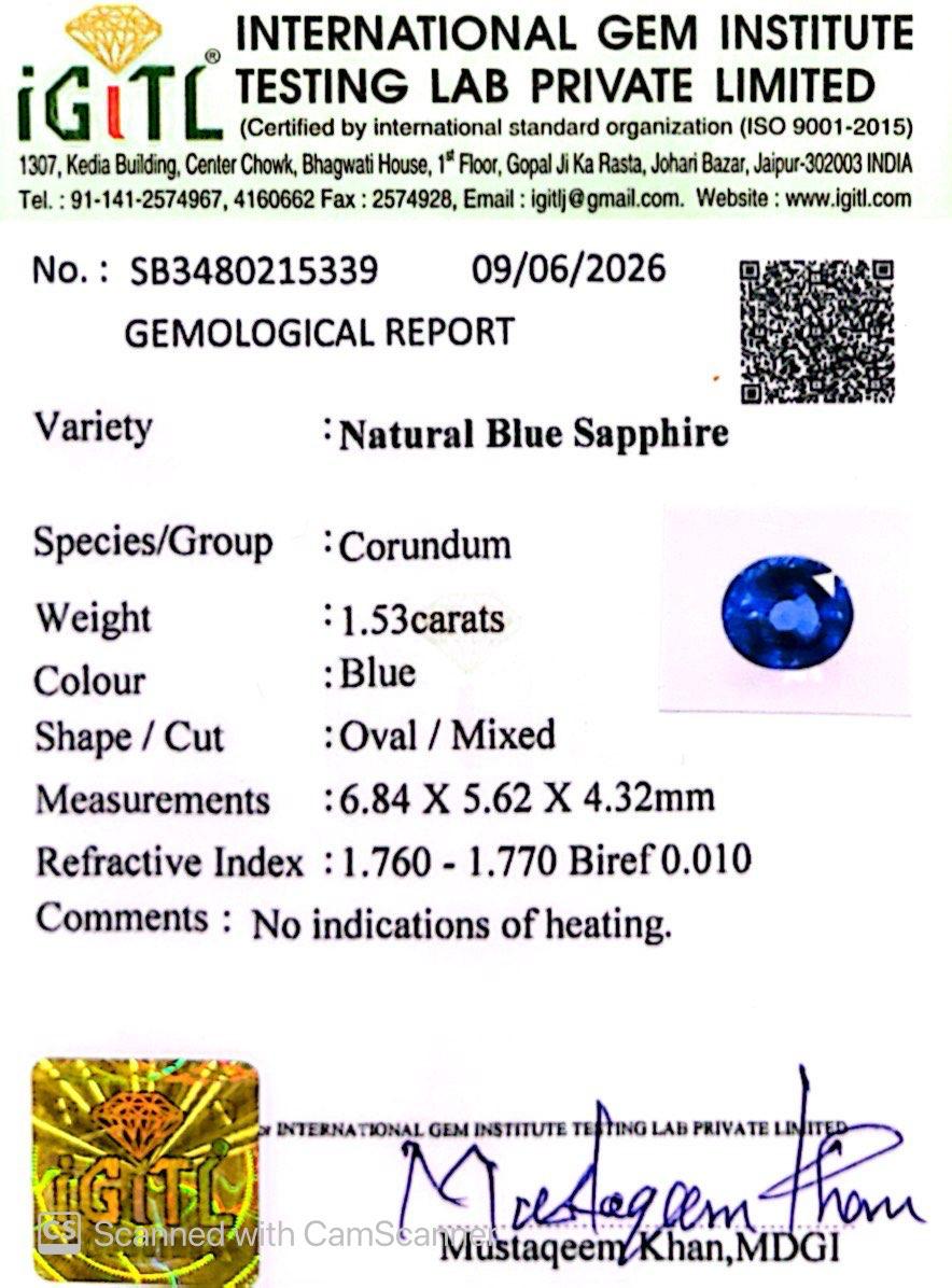 Natural Blue Sapphire (Neelam) 1.53 Ct – Certified