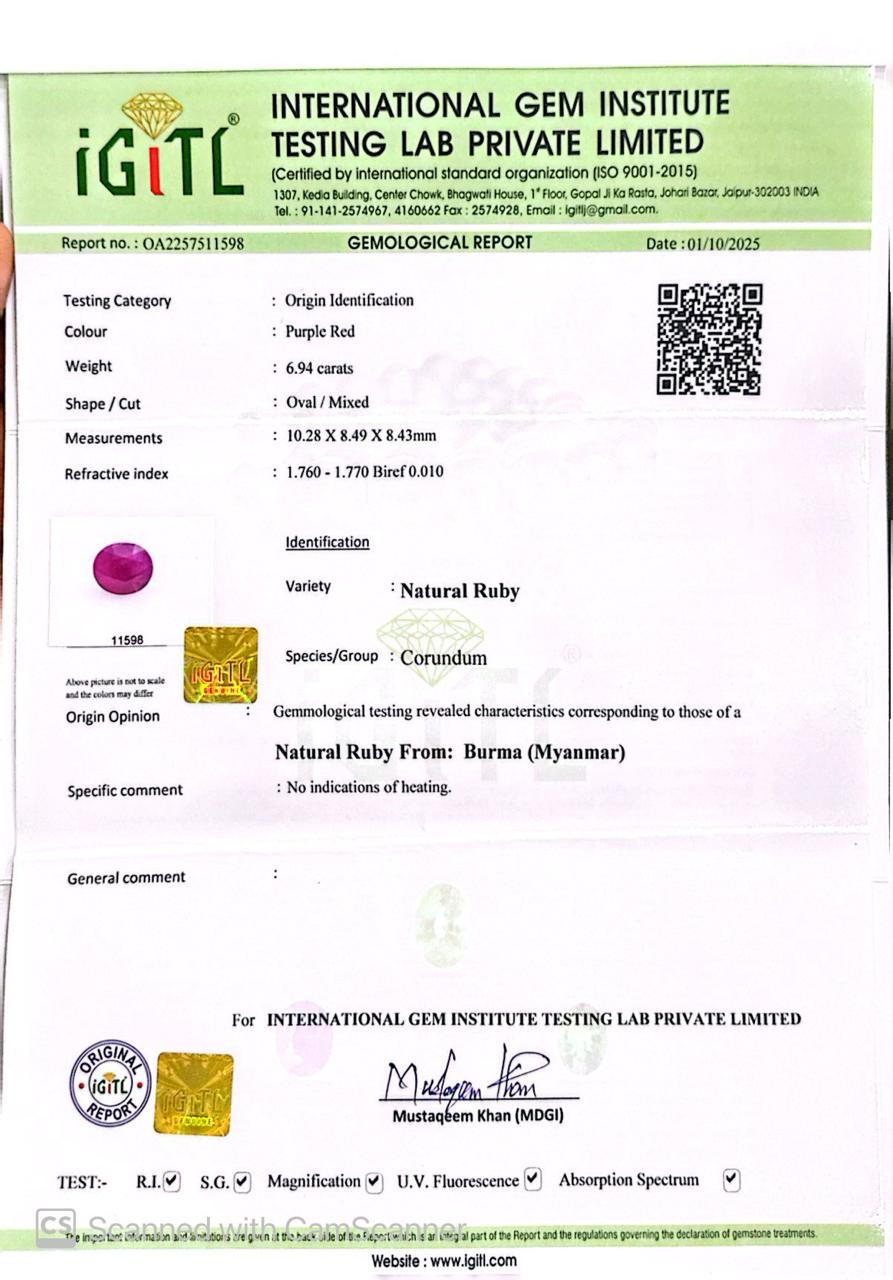 Natural Burma Ruby 6.94 Ct – Certified Gemstone