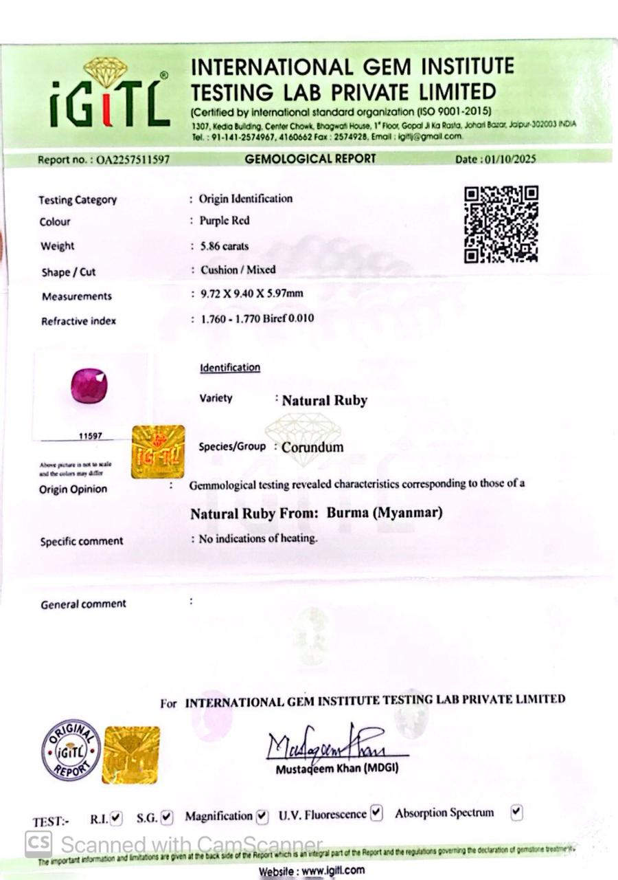 Natural Burma Ruby 5.86 Ct – Certified Gemstone