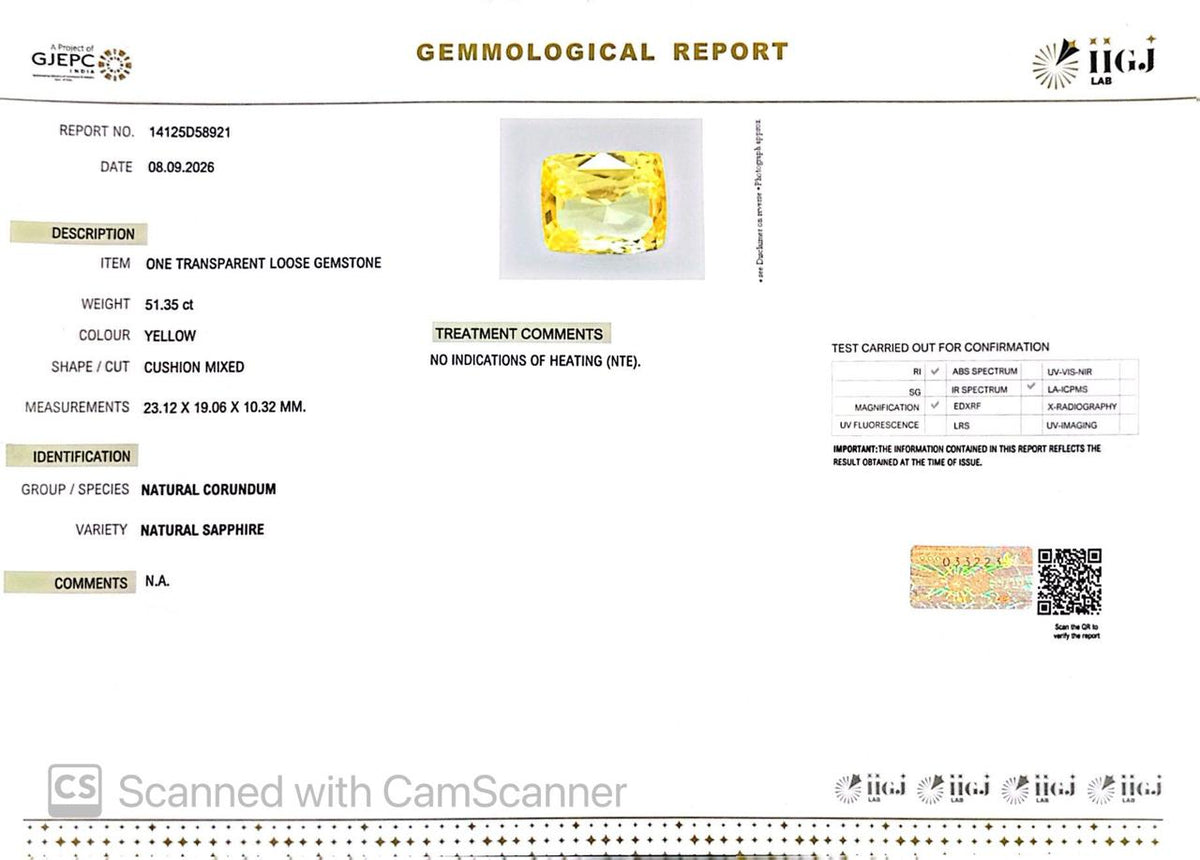 Natural Yellow Sapphire (Pukhraj) 51.35 Ct – Certified Premium Gemstone