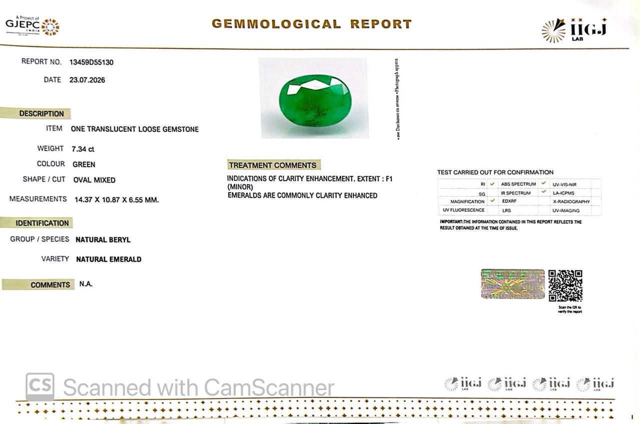 Natural Emerald (Panna) 7.34 CT – Certified Premium Gemstone