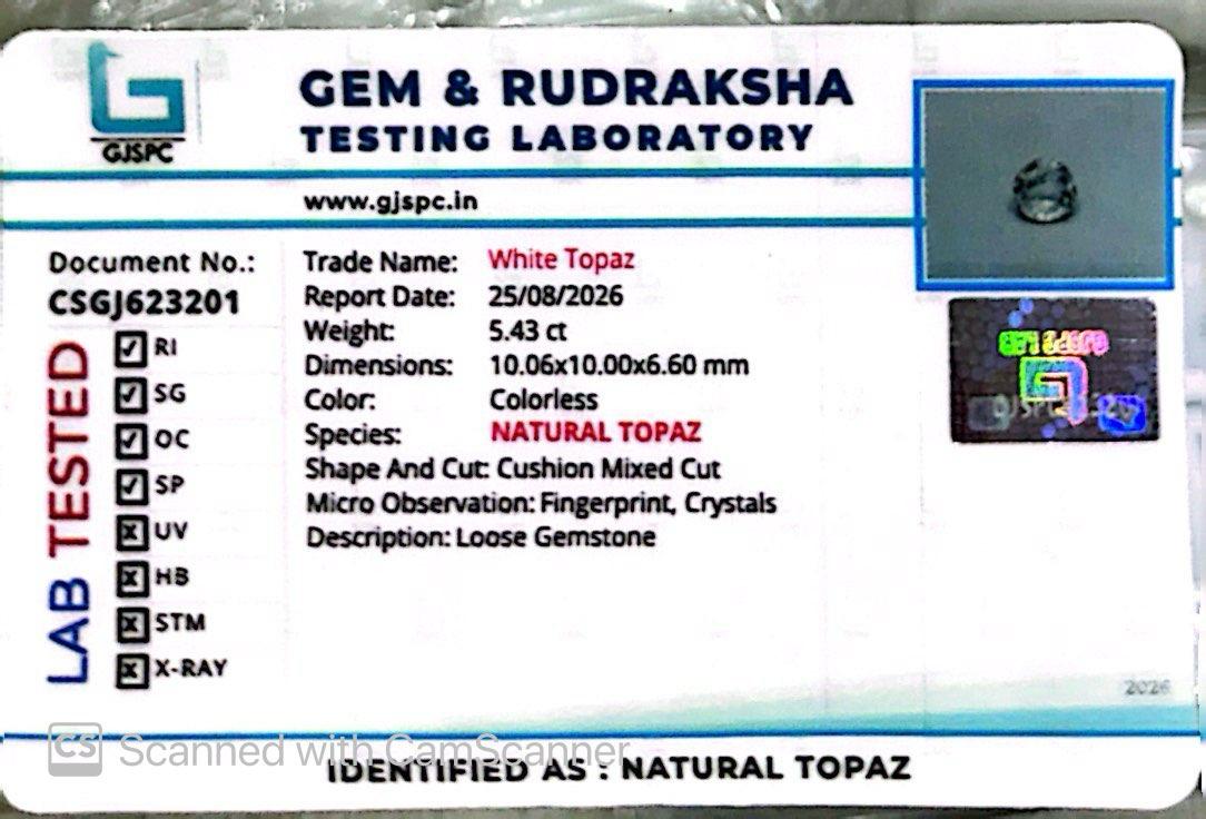 Natural White Topaz 5.43 Ct – Certified Gemstone