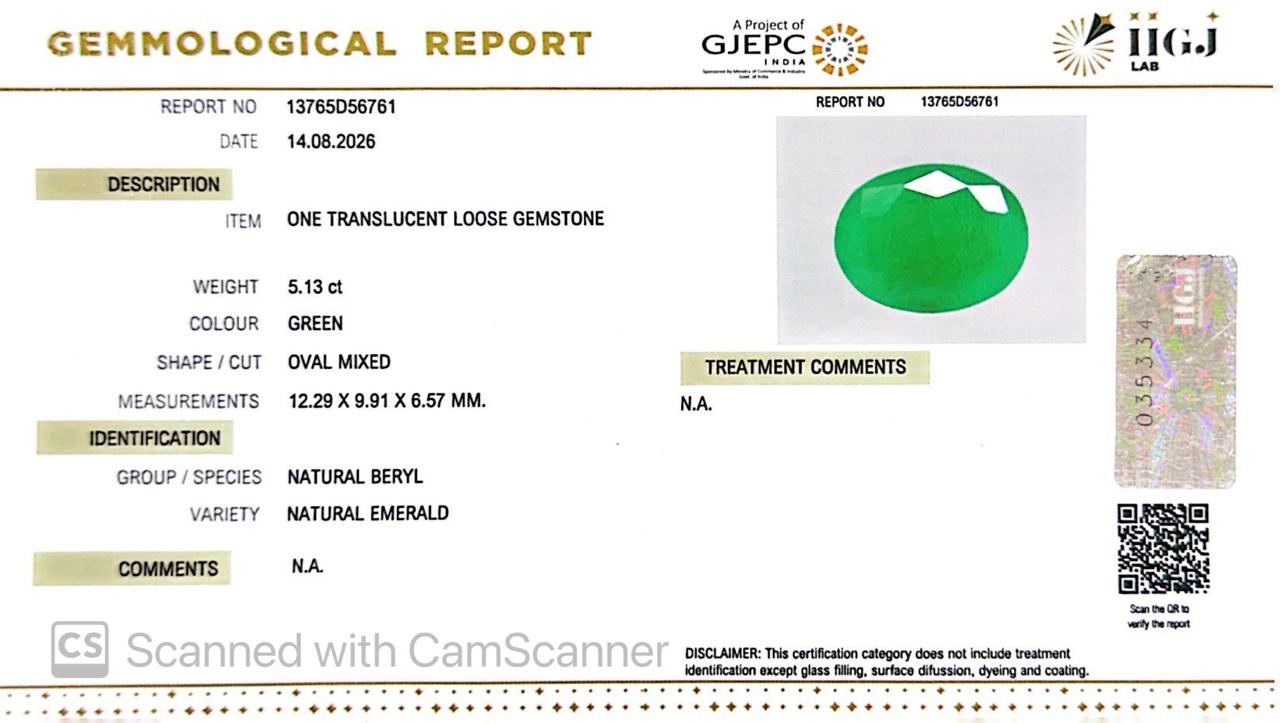 Natural Emerald (Panna) 5.13 Ct – Certified Premium Gemstone