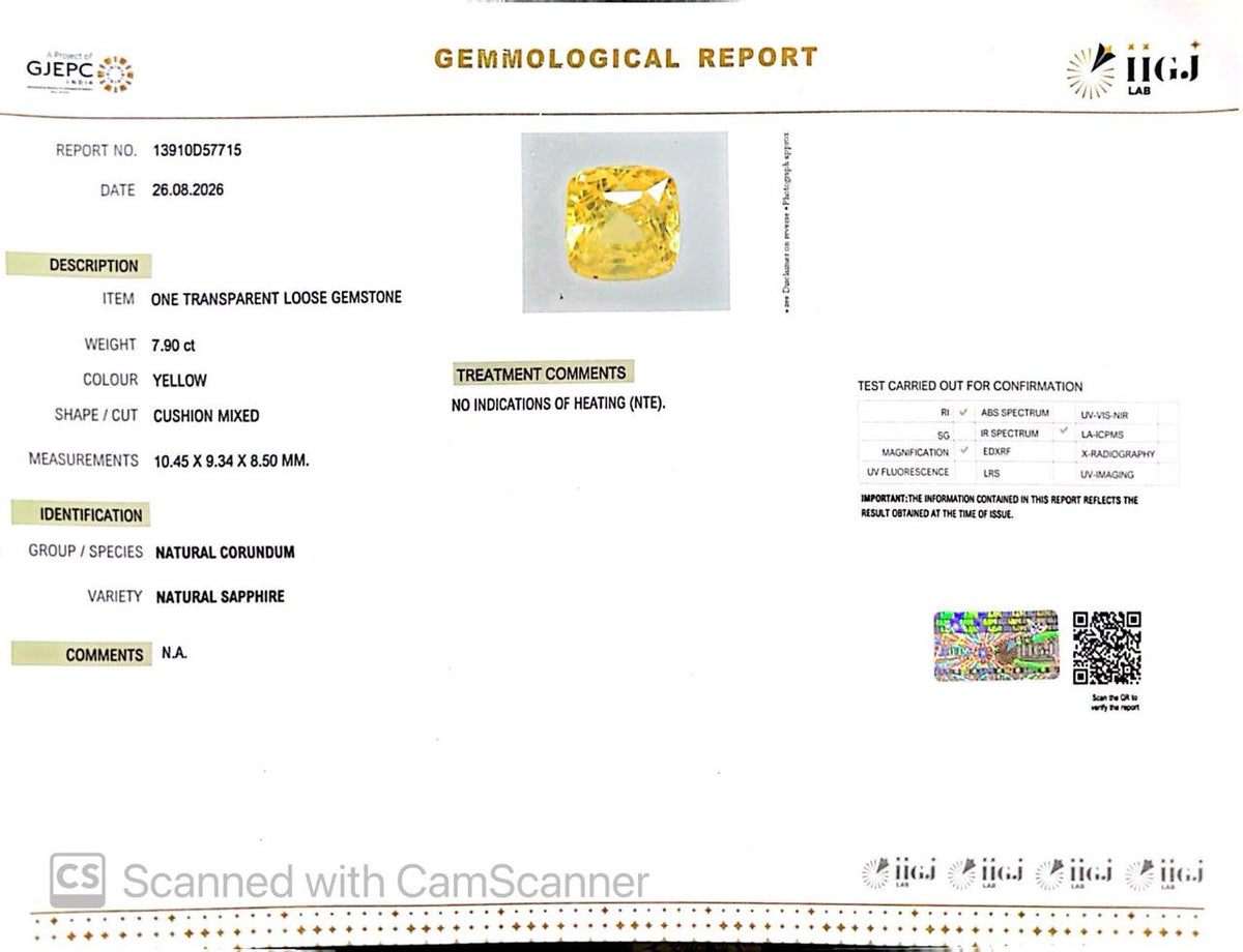 Natural Yellow Sapphire (Pukhraj) 7.90 CT - Certified