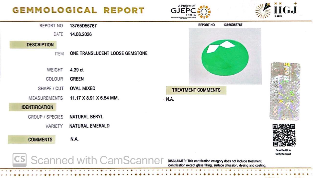 Natural Emerald (Panna) 4.39 Ct – Certified Premium Gemstone