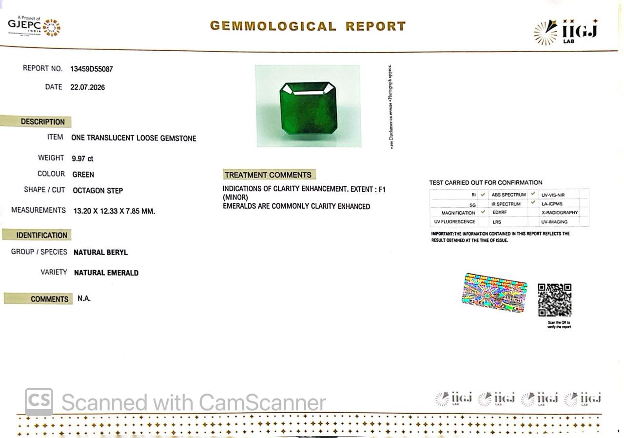 Natural Emerald (Panna) 9.97 CT – Certified Premium Gemstone