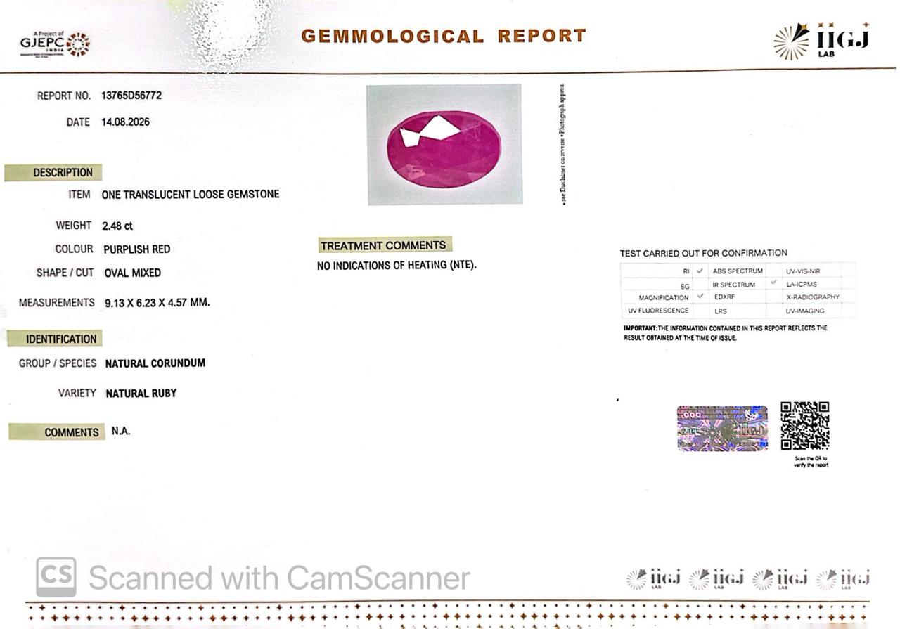 Natural Mozambique Ruby 2.48 Ct Certified