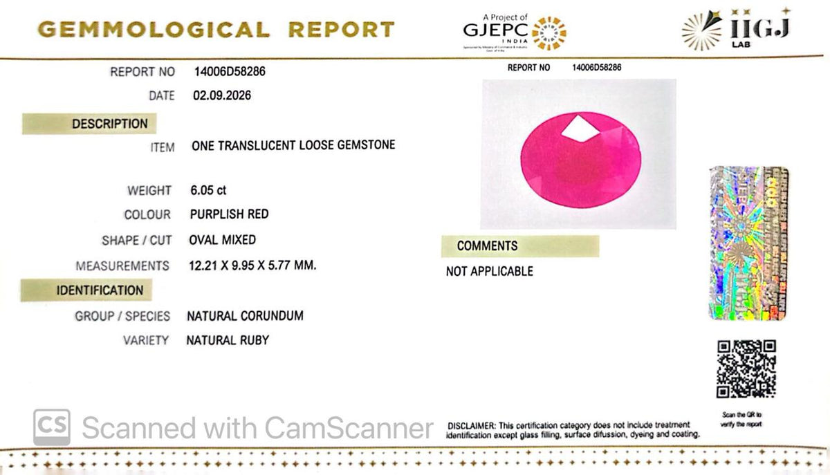 Ruby Mozambique Heat– Natural Gemstone of Power, Passion & Prosperity 6.05 CT