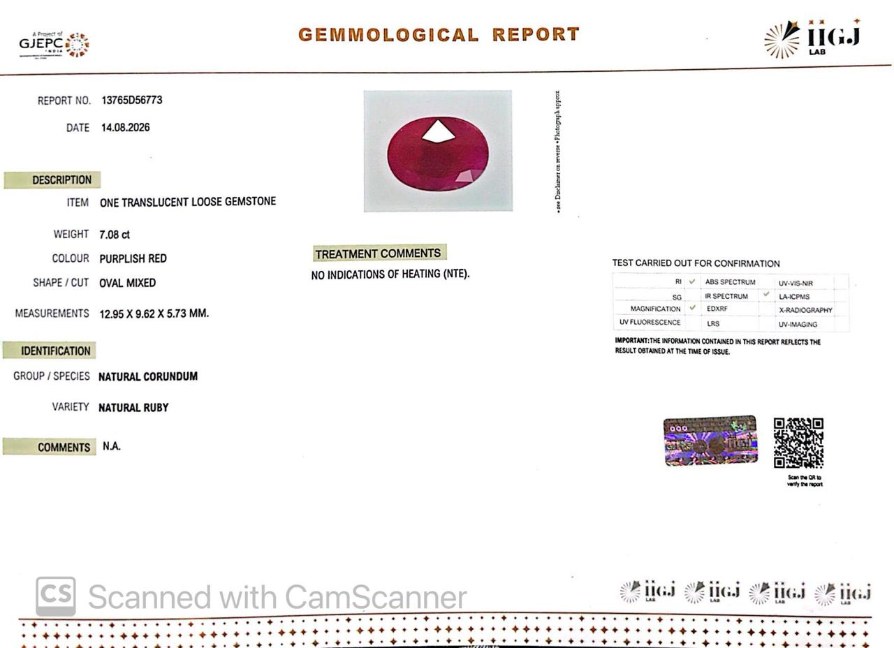 Natural Mozambique Ruby 7.08 Ct Certified