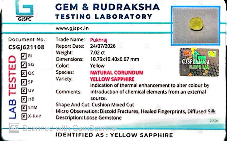 Natural Yellow Sapphire (Thailand) – Prosperity, Wisdom & Jupiter’s Blessing 7.02 CT