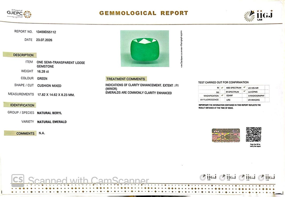 Natural Emerald (Panna) 16.28 CT – Certified Premium Gemstone