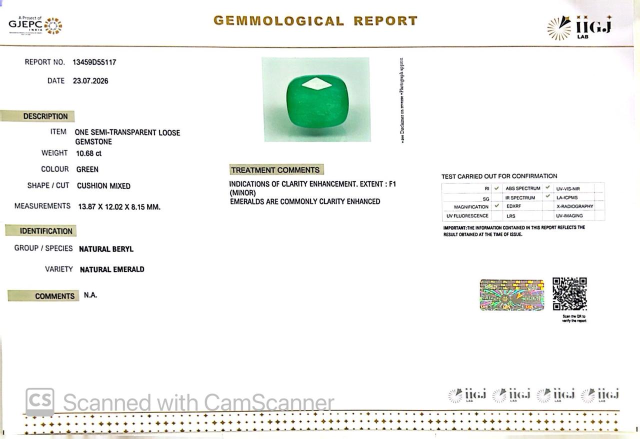 Natural Emerald (Panna) 10.68 CT – Certified Premium Gemstone