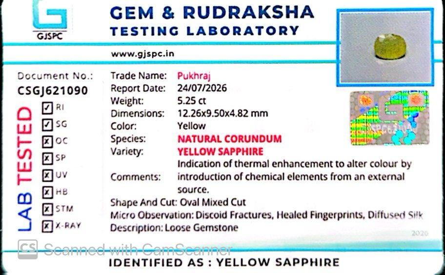 Natural Yellow Sapphire (Thailand) – Prosperity, Wisdom & Jupiter’s Blessing 5.25 CT