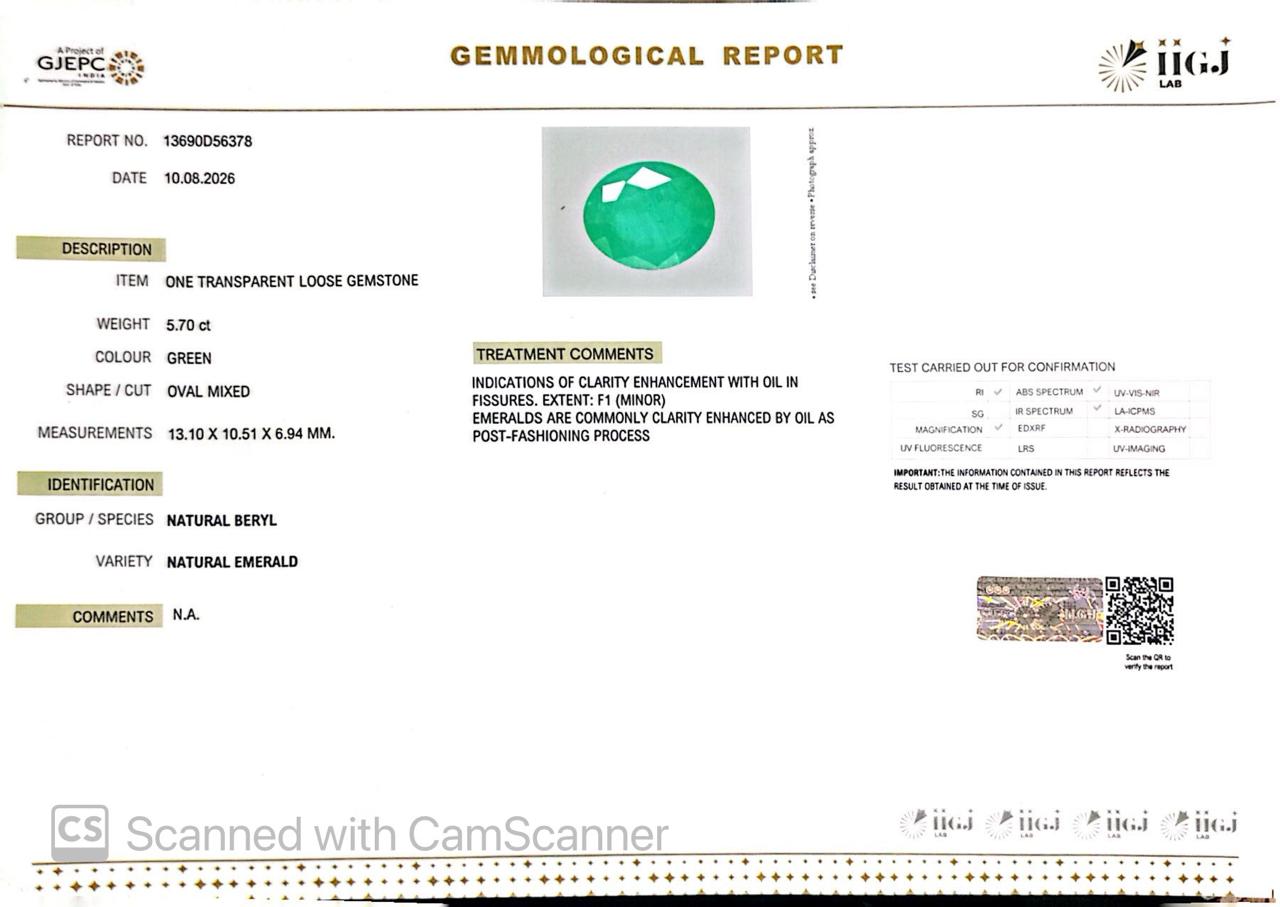 Natural Emerald (Panna) 5.70 Ct – Certified Premium Gemstone