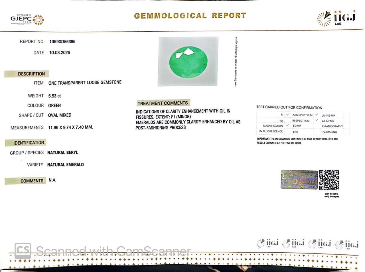 Natural Emerald (Panna) 5.53 Ct – Certified Premium Gemstone