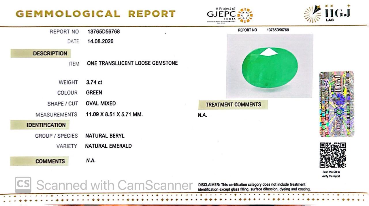 Natural Emerald (Panna) 3.74 Ct – Certified Premium Gemstone