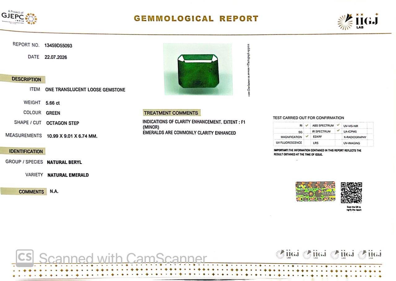 Natural Emerald (Panna) 5.66 CT – Certified Premium Gemstone
