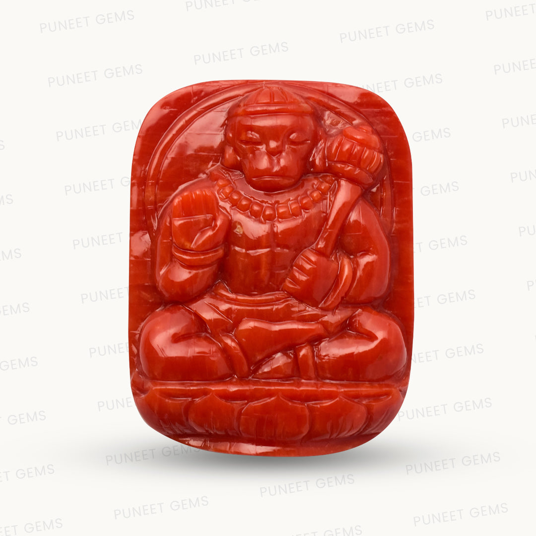 Coral Hanuman Gemstone Sculpture – Strength, Protection & Devotion in Divine Form 73.14 CT