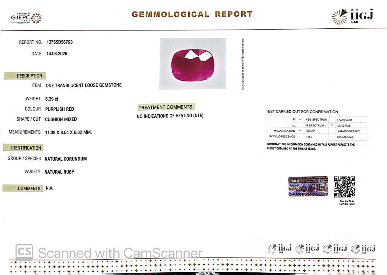Natural Mozambique Ruby 6.39 Ct Certified
