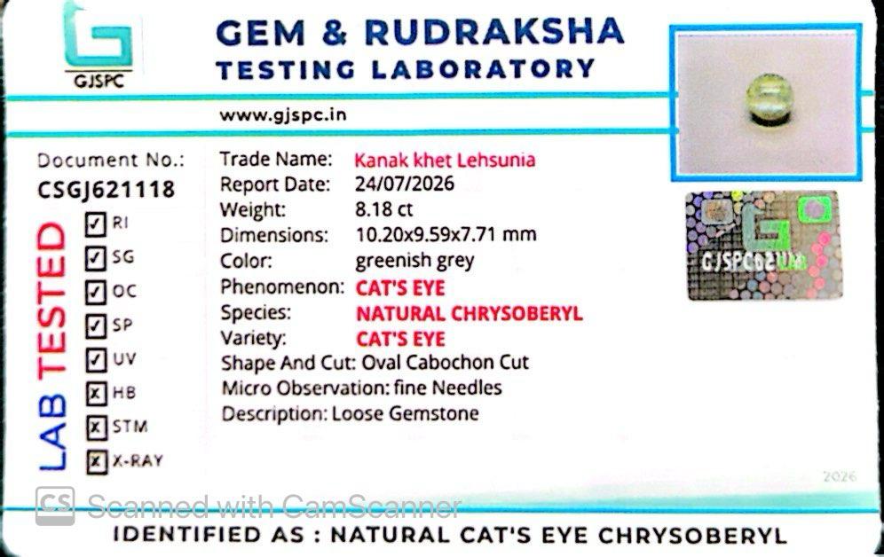 Natural Cat’s Eye Gemstone (Lehsunia) – Protection, Intuition & Ketu’s Power 8.18 CT