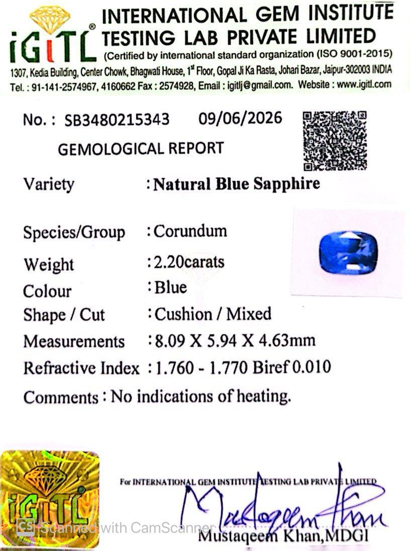 Natural Blue Sapphire (Neelam) 2.20 Ct – Certified