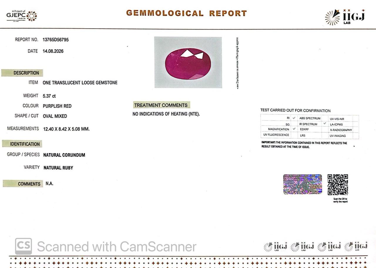 Natural Mozambique Ruby 5.37 Ct Certified