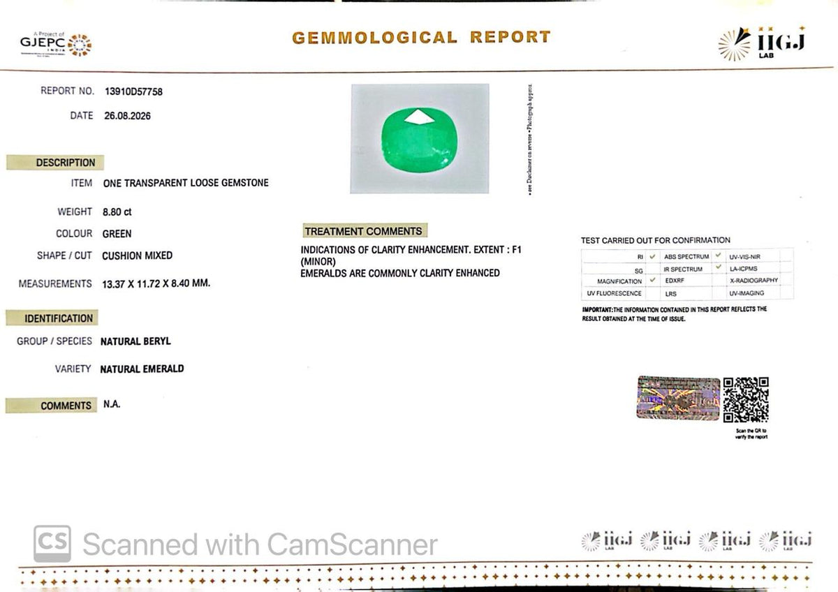 Natural Emerald (Panna) 8.80 Ct – Certified Premium Gemstone