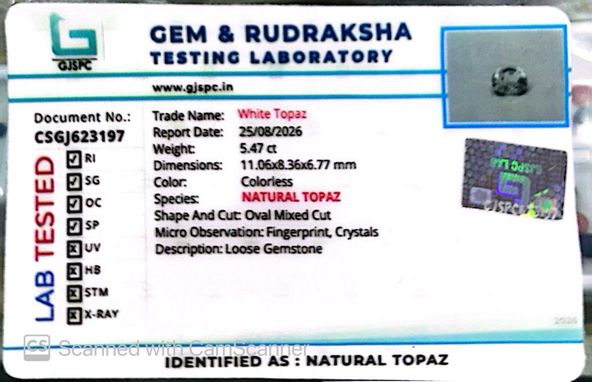 Natural White Topaz 5.47 Ct – Certified Gemstone