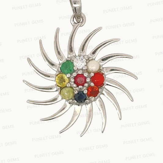 NATURAL NAVRATAN SILVER PENDANT -Represents the nine celestial planets, bringing balance and harmony.