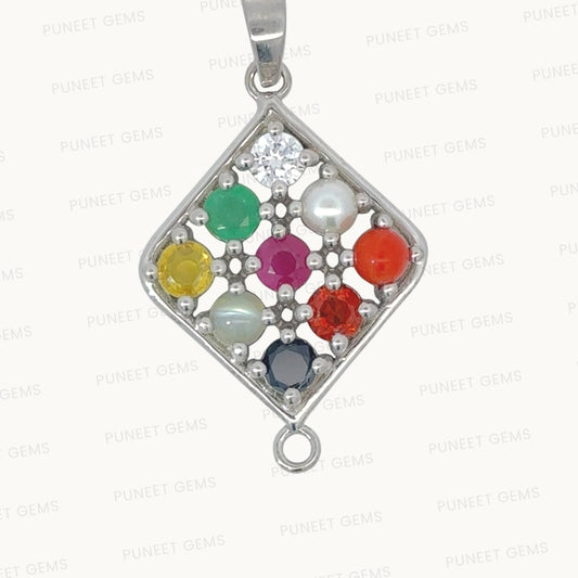 NATURAL NAVRATAN SILVER PANDENT -Represents the nine celestial planets, bringing balance and harmony.