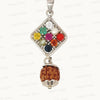 NATURAL NAVRATAN SILVER PANDENT WITH RUDRAKSH -Represents the nine celestial planets, bringing balance and harmony.