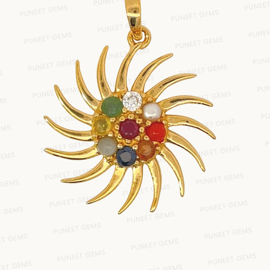 NATURAL NAVRATAN GOLDEN PANDENT -Represents the nine celestial planets, bringing balance and harmony.