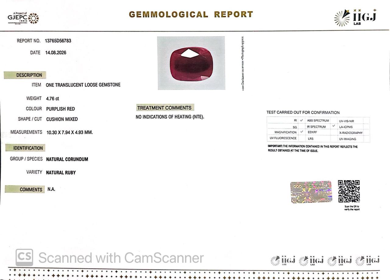 Natural Mozambique Ruby 4.76 Ct Certified
