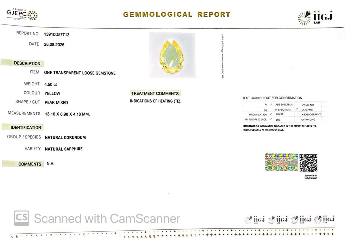 Natural Yellow Sapphire (Pukhraj) 4.50 CT - Certified