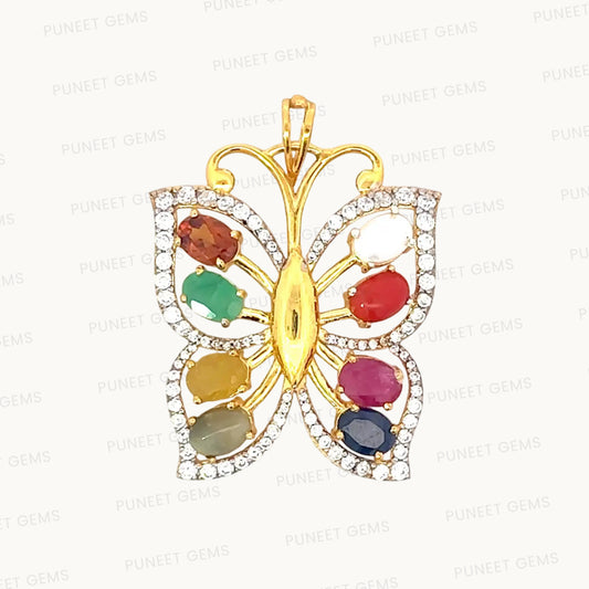 Natural Navratan Silver Pendant – 925 Sterling Silver with 9 Sacred Gemstones