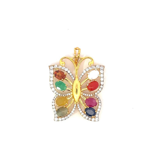 Natural Navratan Silver Pendant – 925 Sterling Silver with 9 Sacred Gemstones