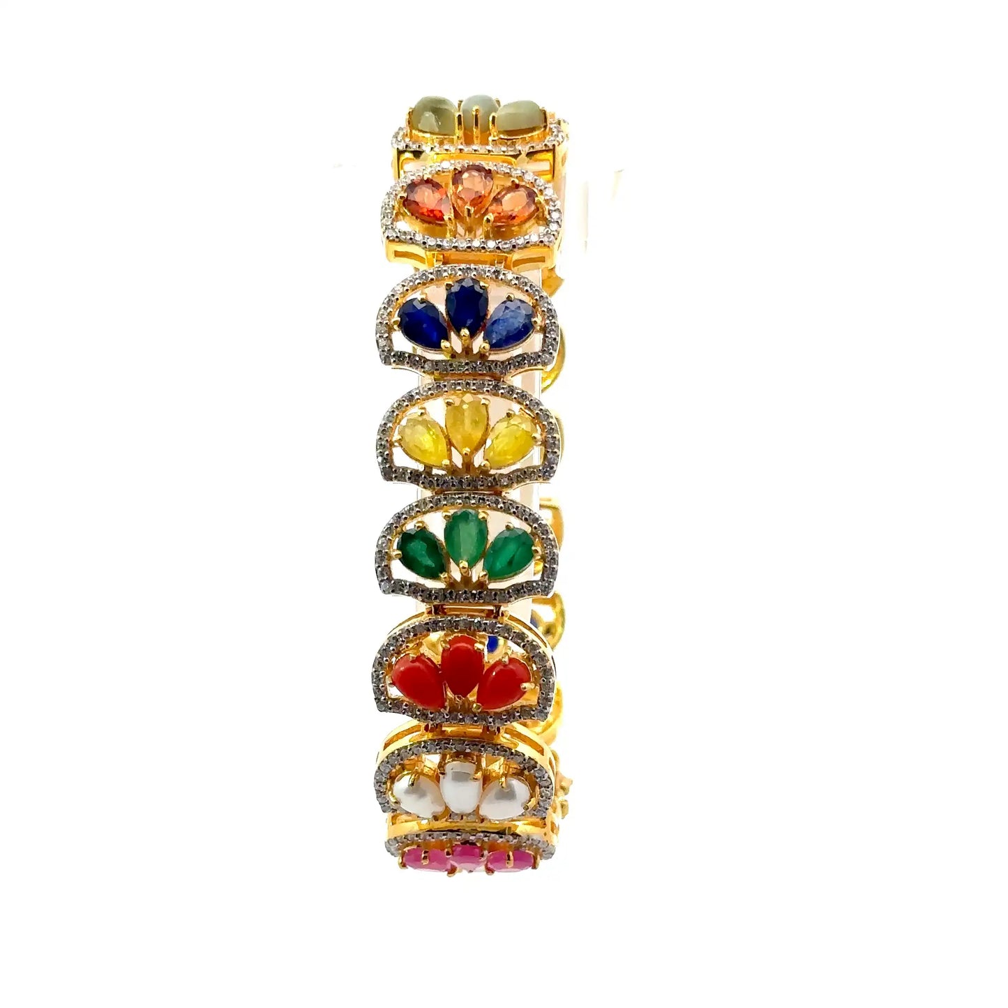 Natural Navratan Silver Bracelet – 925 Sterling Silver with 9 Certified Gemstones