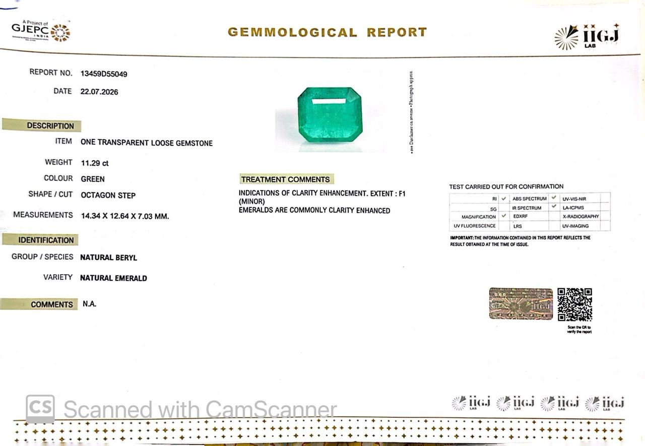 Natural Emerald (Panna) 11.29 CT – Certified Premium Gemstone
