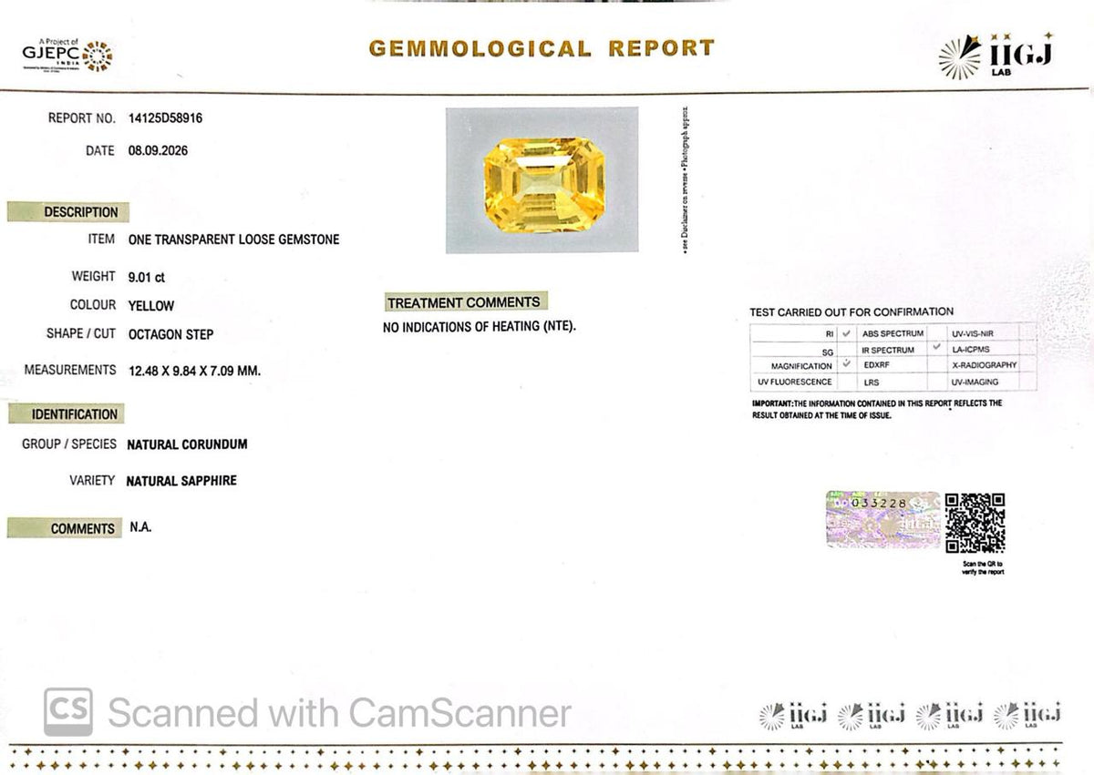 Natural Yellow Sapphire (Pukhraj) 9.01 Ct – Certified Premium Gemstone