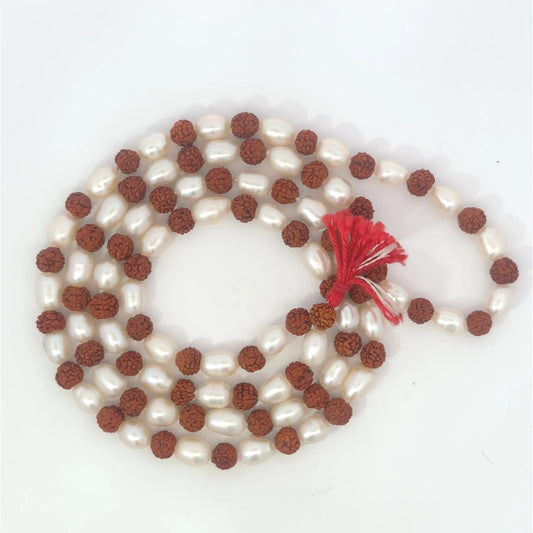 Rudraksha with Real Pearl Mala – 108 Beads for Peace, Prosperity & Spiritual Growth
