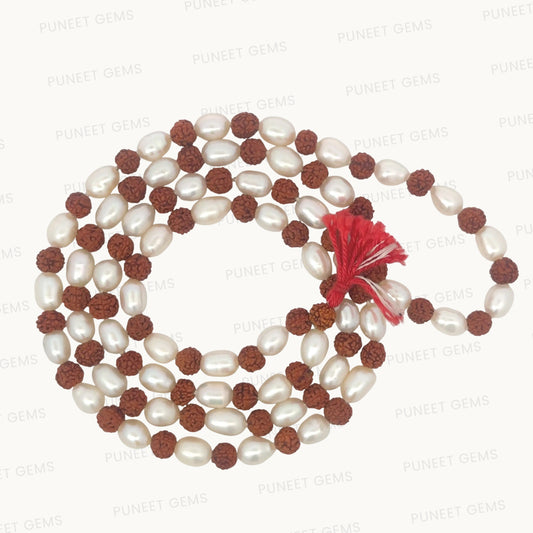 Rudraksha with Real Pearl Mala – 108 Beads for Peace, Prosperity & Spiritual Growth