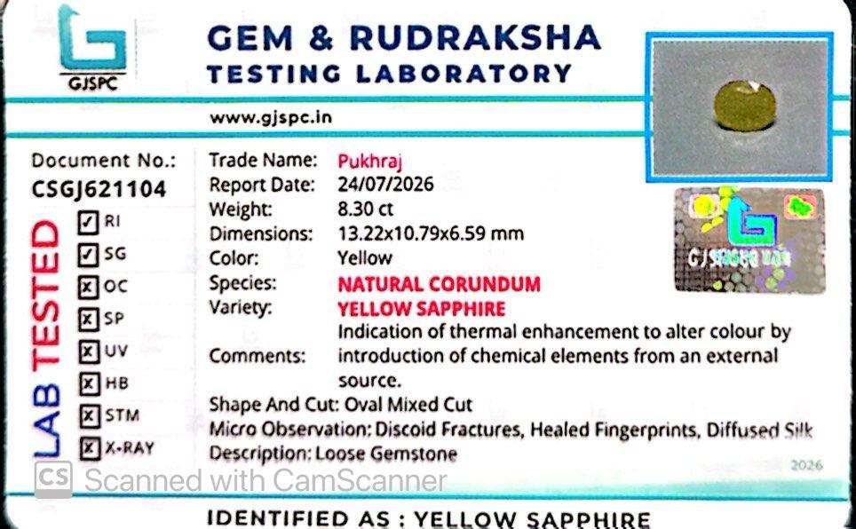 Natural Yellow Sapphire (Thailand) – Prosperity, Wisdom & Jupiter’s Blessing 8.30 CT