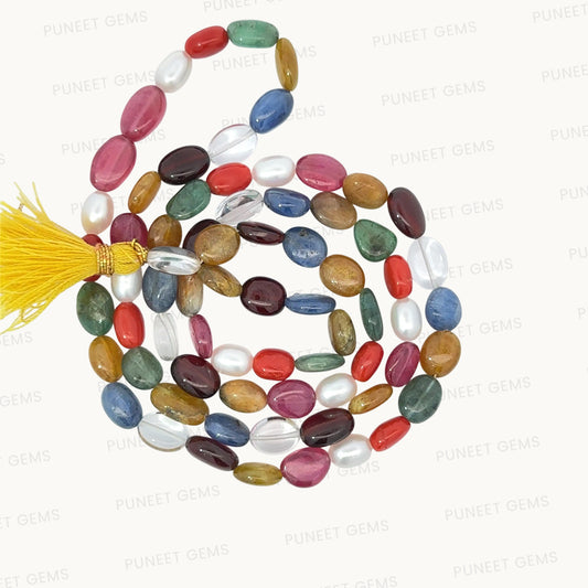 Natural Navratan Mala – Handcrafted Necklace with 9 Certified Gemstones