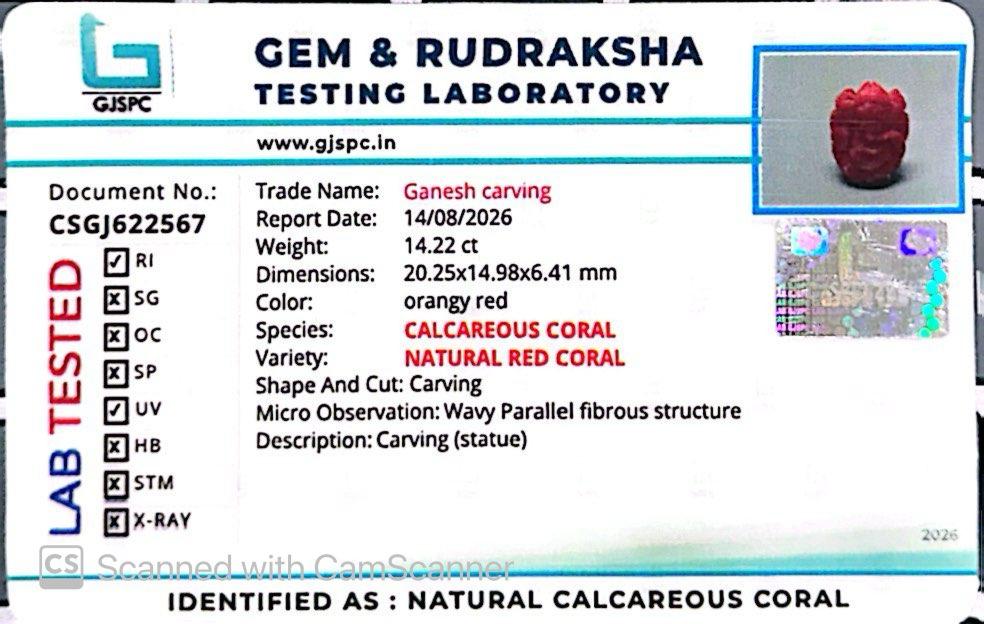Coral Ganesh 14.22 CT – Certified Gemstone