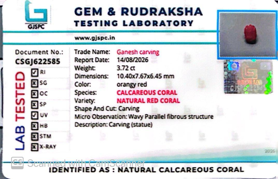 Coral Ganesh 3.72 CT – Certified Gemstone
