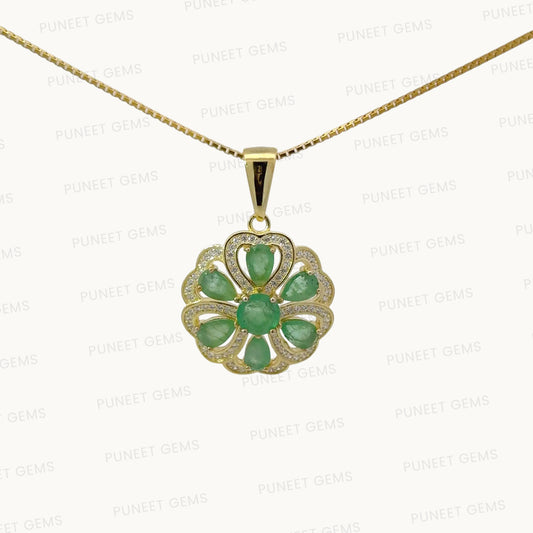 Natural Panna (Emerald) Pendant in 925 Sterling Silver – Certified Budh Stone for Wisdom & Prosperity