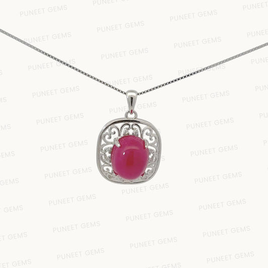 Natural Ruby Pendant in 925 Sterling Silver – Certified Manik Stone Pendant for Elegance & Energy