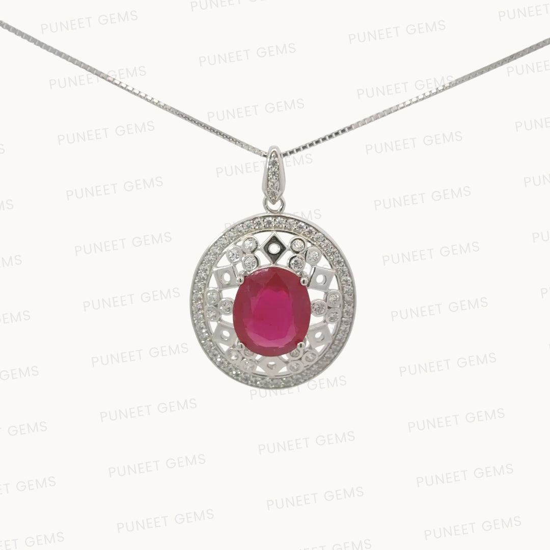 Natural Ruby Pendant in 925 Sterling Silver – Certified Manik Stone Pendant for Elegance & Energy